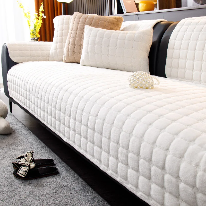 

New velvet plaid sofa cushion living room sofa cover plush cushion thickened non-slip leather sofa backrest cover cloth