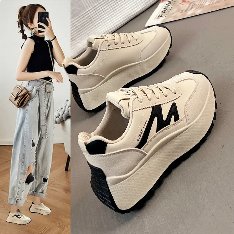 

Women Vulcanized Shoes New Fashionable Thick Sole Height Increasing Trend Versatile Casual Sports Board Shoes