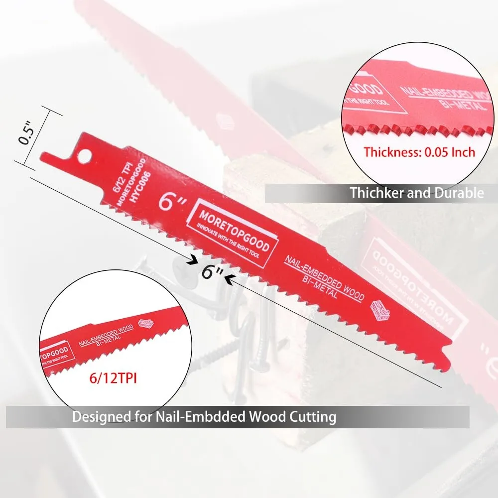 10 Pack 6 Inch 6/12 TPI Reciprocating Saw Blade，Nail Sawzall Blades Sawzall Blades forNail-Embedded and Wood Cutting