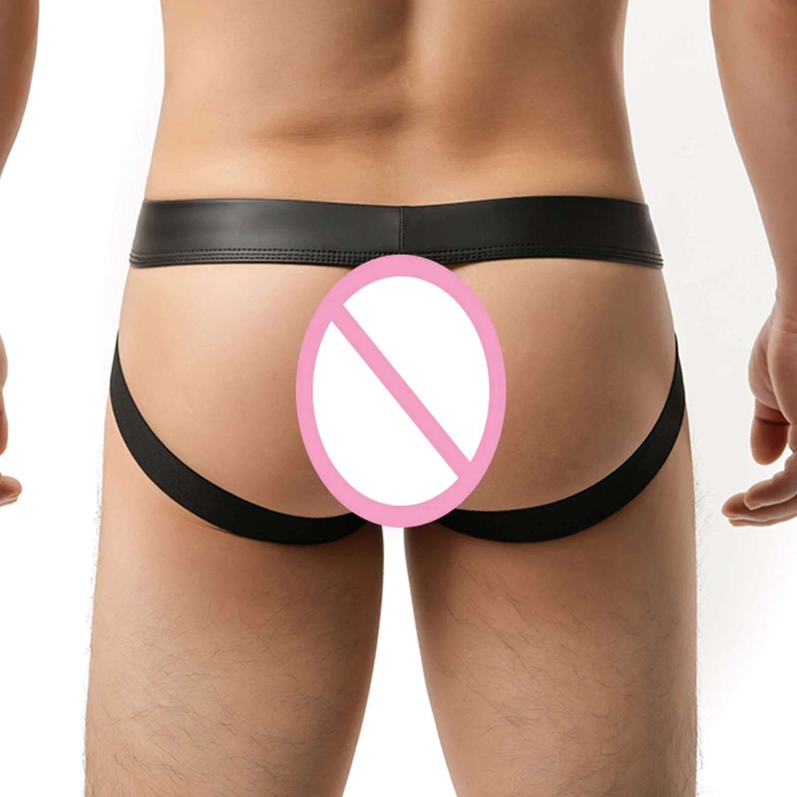 Faux Leather Sexy Men Underwear Jockstrap Thong Underpants Man Anal Jock Strap Penis Pouch Hole Erotic Buckle Panties view 4