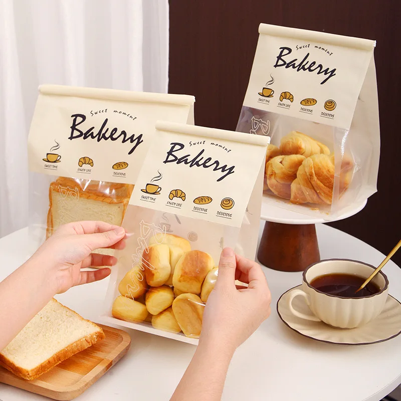 50 Pieces of Toast Bread Packaging Bags Baking Food Packaging Bags Metal Wire Self Sealing Kraft Paper Roll Edge Sealing Pockets