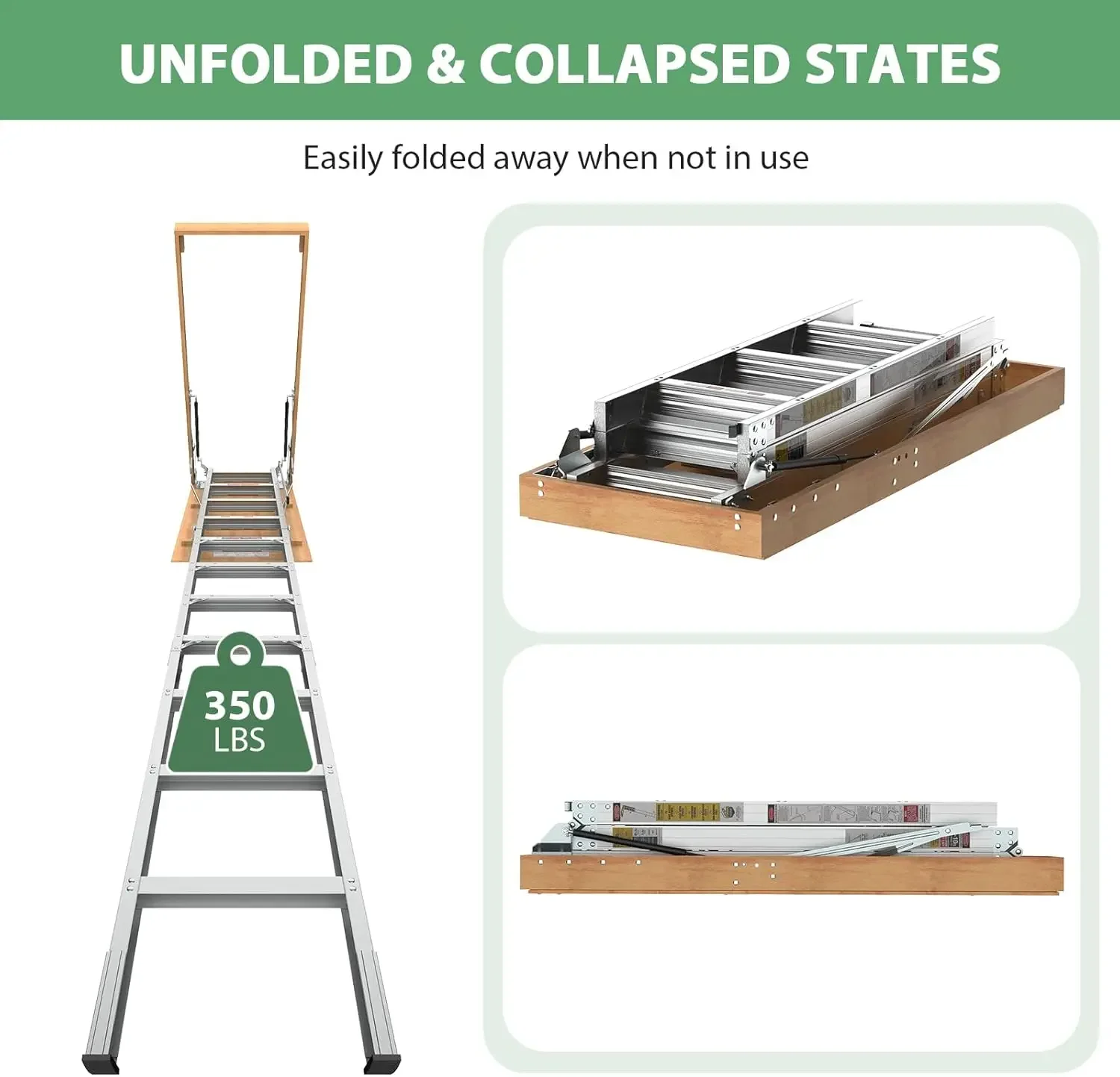 Foot Aluminum Attic Ladder Pull Down System for 54" W x 22.5" H Opening, Attic Access Ladder Drop Down Hidden Attic Stairs, 3