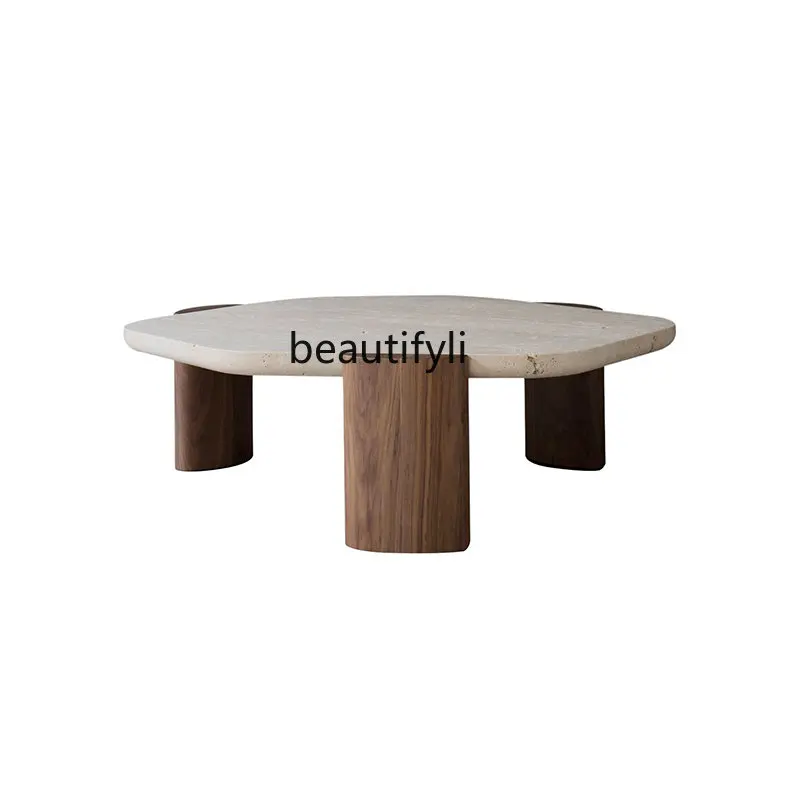 

Nordic Black Walnut Solid Wood Coffee Table Designer Living Room Minimalist Home Natural Marble Creative Strange Shape Tea Table