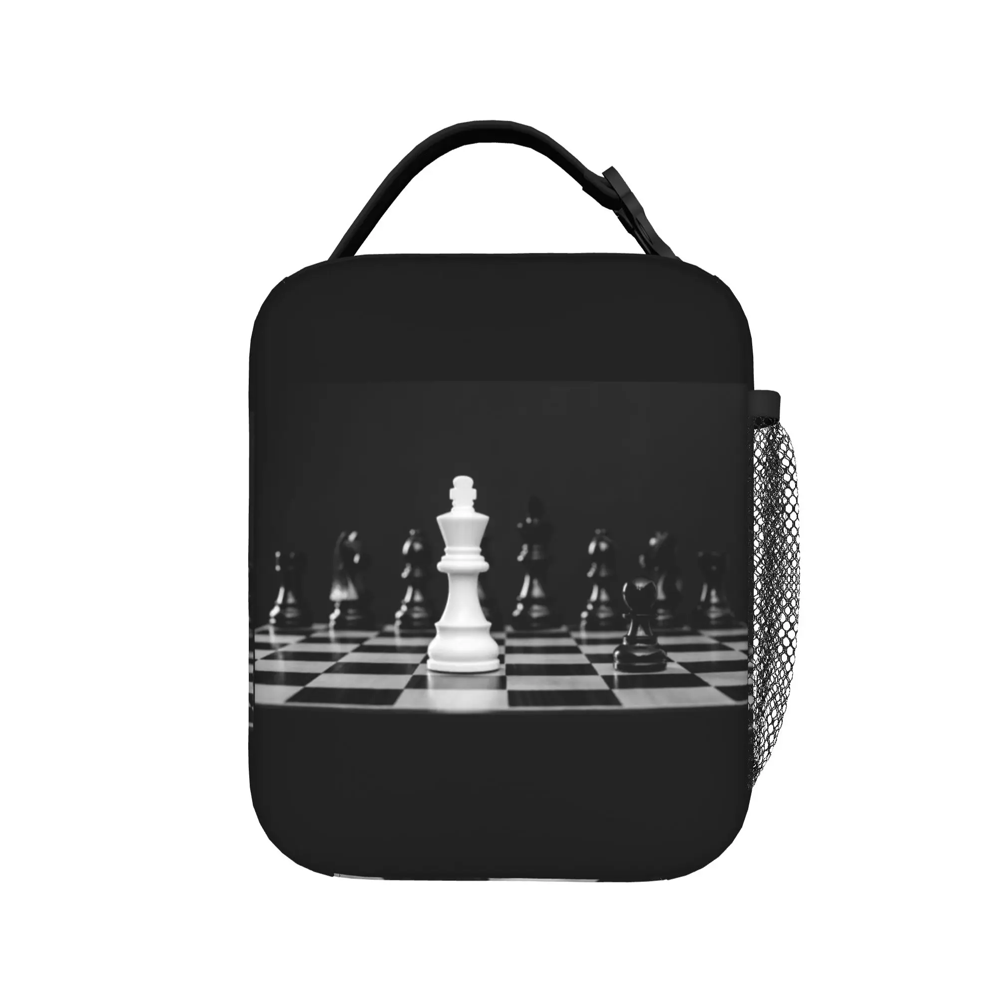 

Black King Chess The chessboard Lunch Bag Funny Lunch Box For Women Travel Convenient Cooler Bag Oxford Print Tote Food Bags