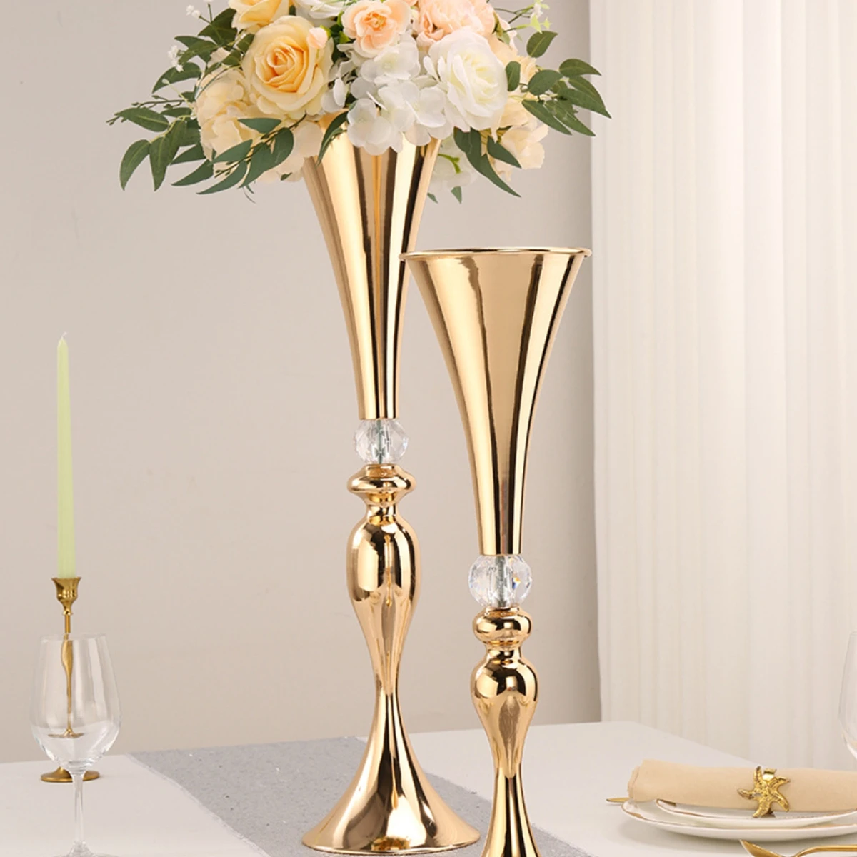 Decoration table centerpiece decorations gold trumpet metal vases for wedding Candle Holder for Party Table Centerpieces  AG002