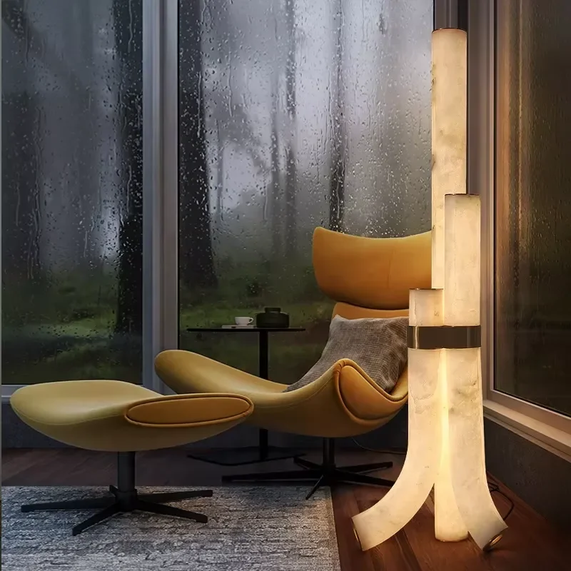 Luxury Alabaster Marble Stone Floor Lamp Classic Designer Villa Standing Lamp Living Room Indoor Switch Control