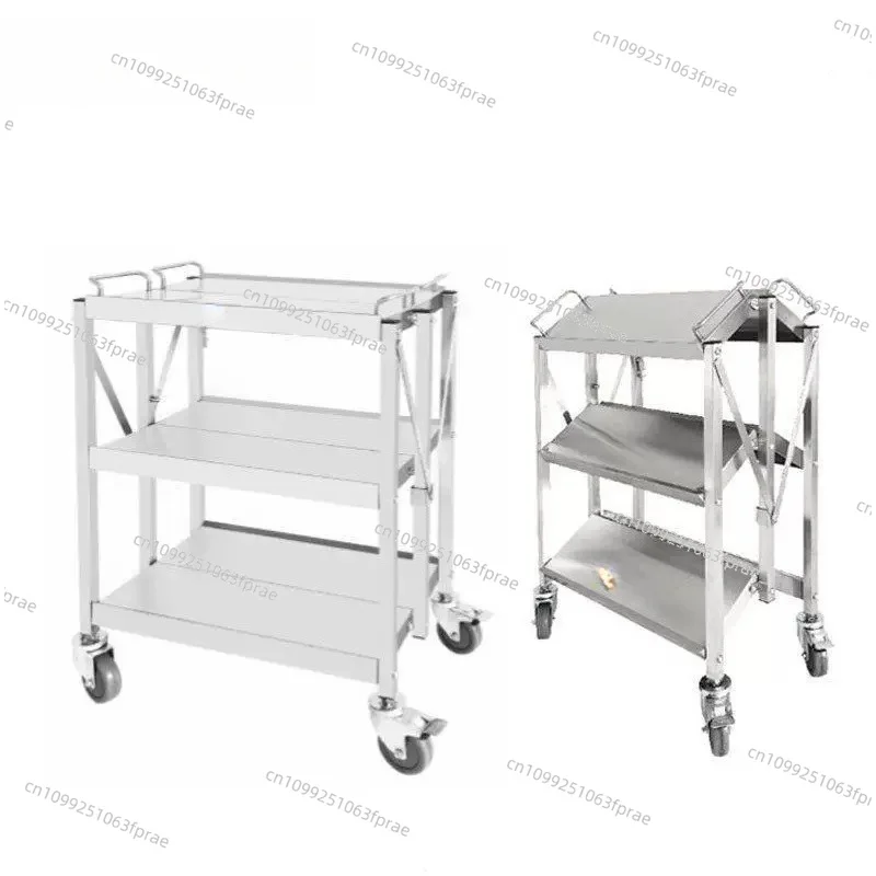 Stainless steel dining car folding storage trolley silent wheel trolley portable storage