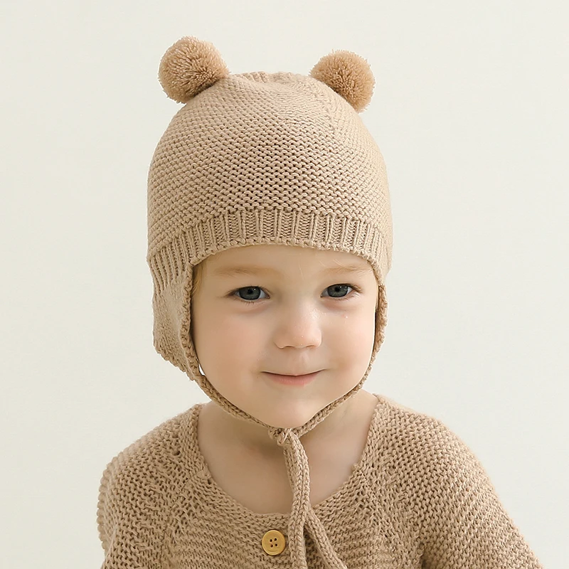 

Baby Hat Knitted Infant Boy Girl Bonnet Fashion Solid Pompom Adjustable Newborn Kid Cap 0-24M Children Clothing Accessories Warm