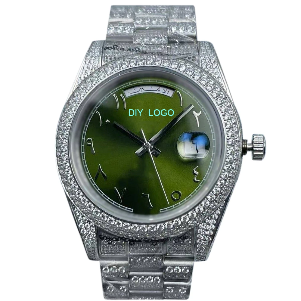 Customized LogoFashionable 41mm men's watch, diamond watch with Arabic numerals, mechanical movement, the best gift for men