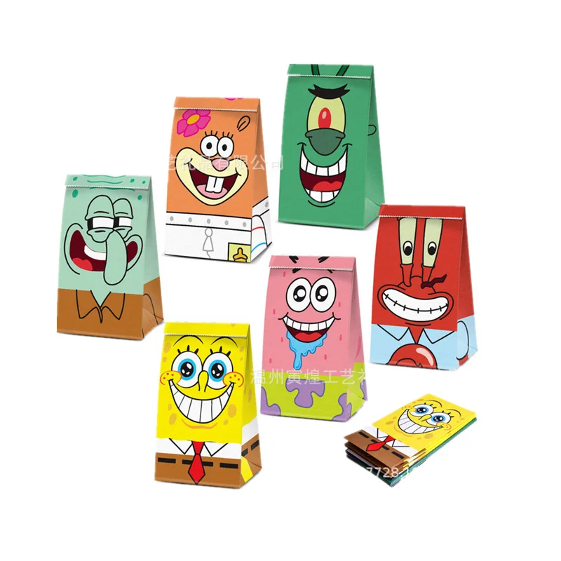 12pcs Sponge-Bob Favor Candy Box Gift Box Paper Bags Sponge-Bob Theme Birthday Party Decoration Event Supplies Candy Box