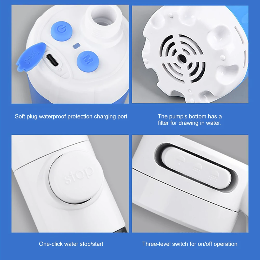 دش خارجي محمول قابل لإعادة الشحن، تصميم مدمج، تدفق لطيف لغسيل السيارات والبستنة والاستحمام والتخييم والسفر