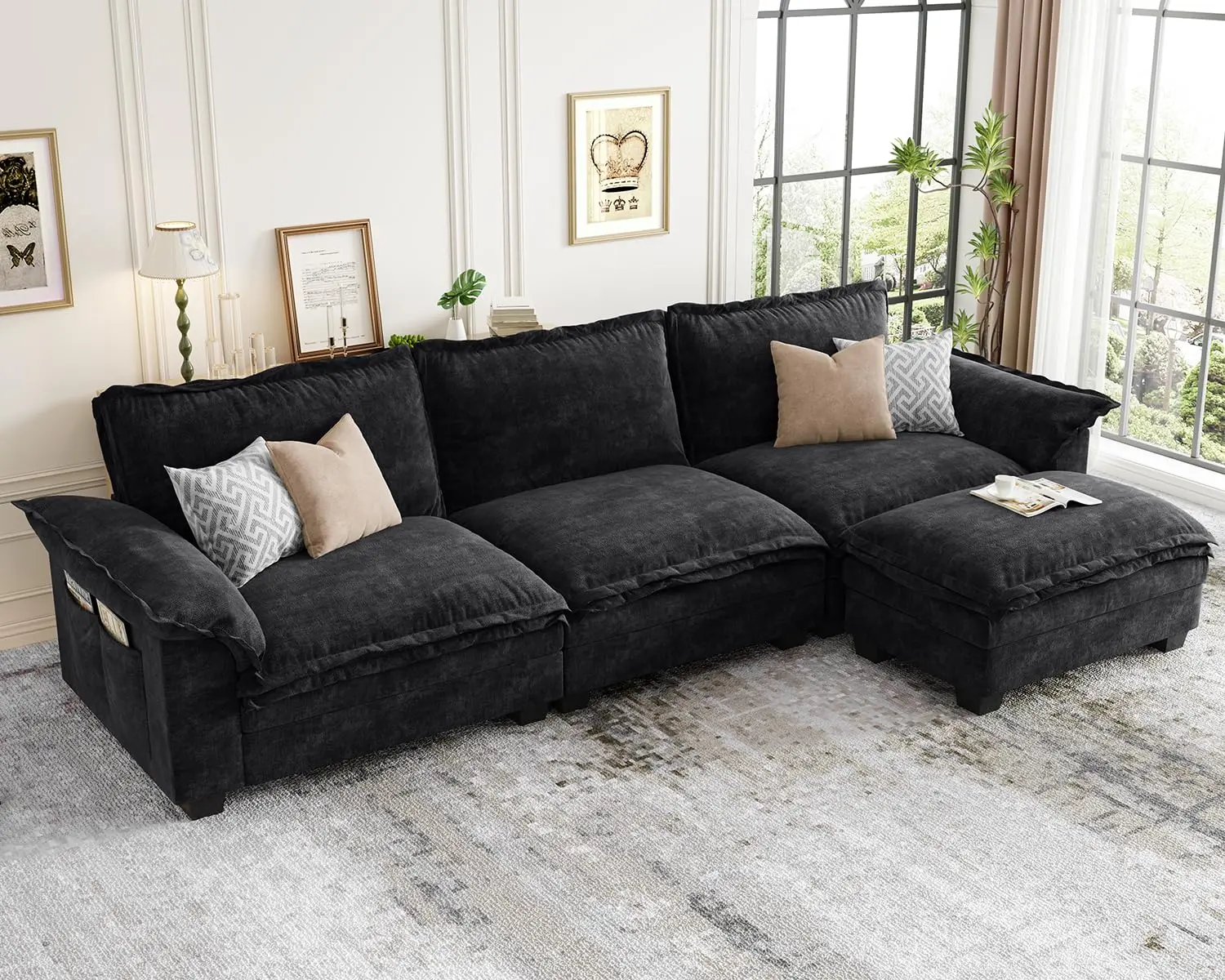 123 Inch L-Shaped Modular Sectional Sofa, 4 Seater Cloud with Ottoman, Customized