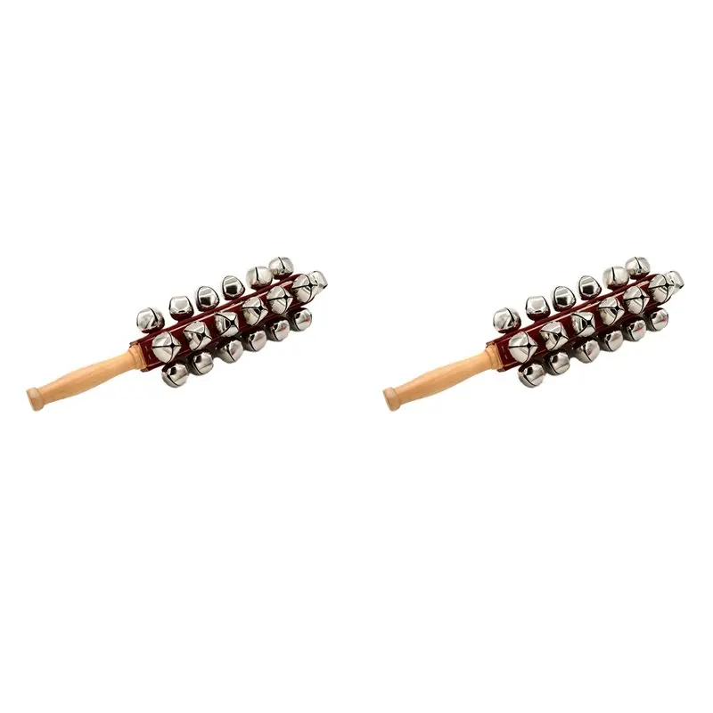 

【SPECIAL】2X Hand Jinglebells Hand Sleigh Bells Wooden Shaker Jingle Bells Stick Musical Percussion Instrument Bells