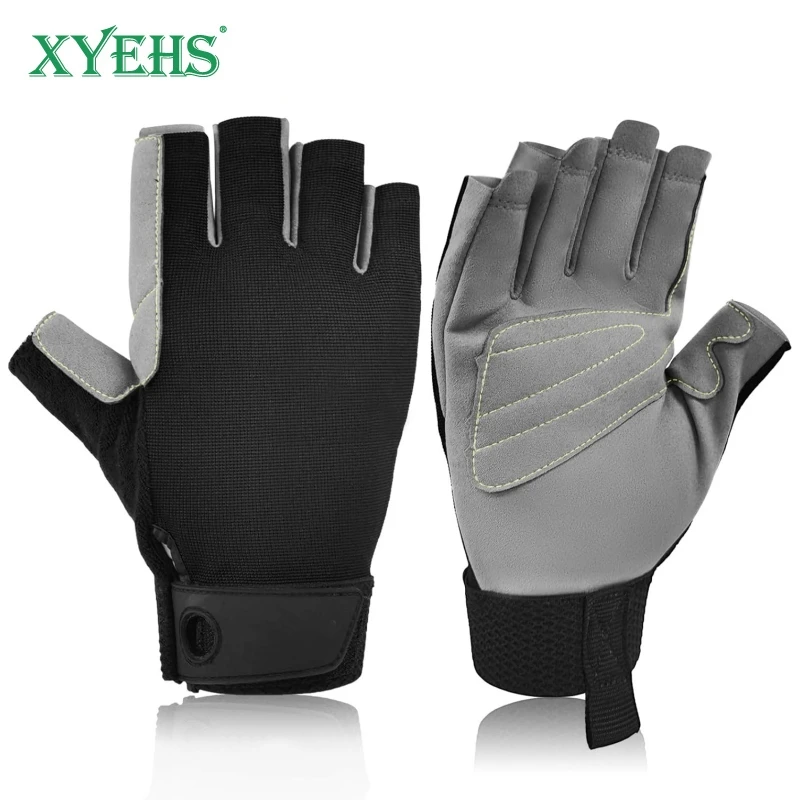 XYEHS-guantes de trabajo de seguridad para escalada, de cuero sintético, de medio dedo, ligeros y transpirables, para exteriores, 1 par