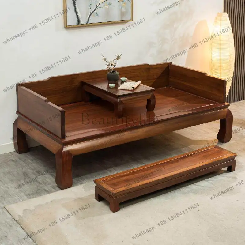 New Chinese Arhat Bed Three-piece Solid Wood Arhat Bed Simple Modern Sofa Bed Golden Silk Dalbergia