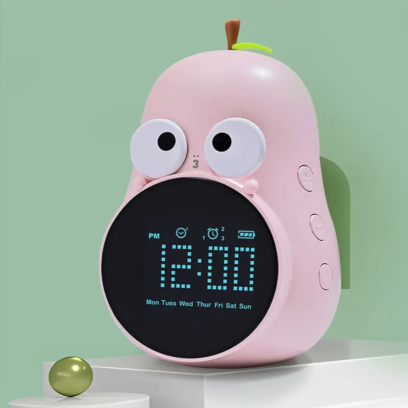 Cartoon Cute Pear Alarm Clock USB Rechargeable Fruit Shape Night Light Bedside Table Desk Children's Room Clock