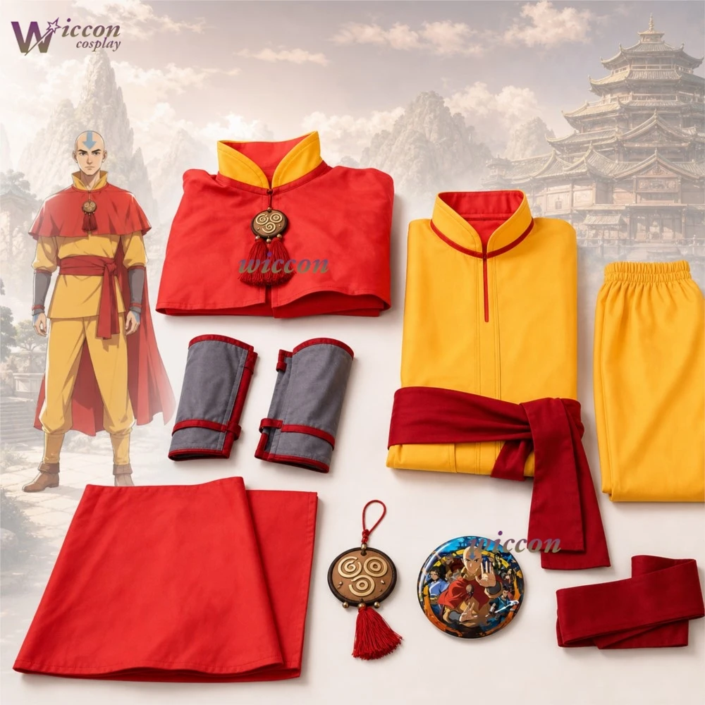

NebulaCloak Avattar Cosplay Aang Costume Anime CLothes Yellow Suit Halloween Unisex Roleplay Outfits Halloween Anime Uniforms