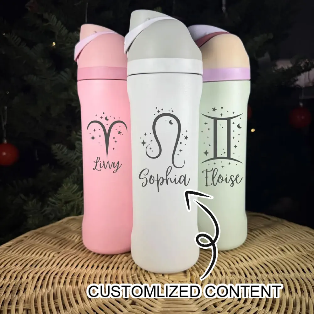 Personalized Sign Insulated Water Bottle Custom Name Astrology Stainless Steel Tumbler Reusable Sports Drink Cup Birthday Gift.