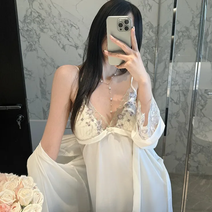 ensemble-robe-et-peignoir-femme-twinset-en-dentelle-kimono-en-satin-soyeux-vetement-de-nuit-robe-de-chambre-tenue-d'interieur-loungewear-d'Ete