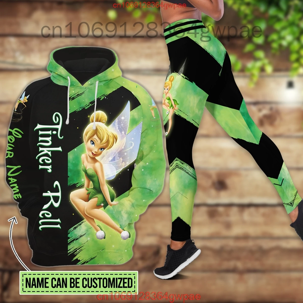 Disney Tinker Bell 3D Women\'s Hoodie Leggings Set High Waist Yoga Pants Set Disney Yoga Leggings Hoodie Fashion Sports Suit