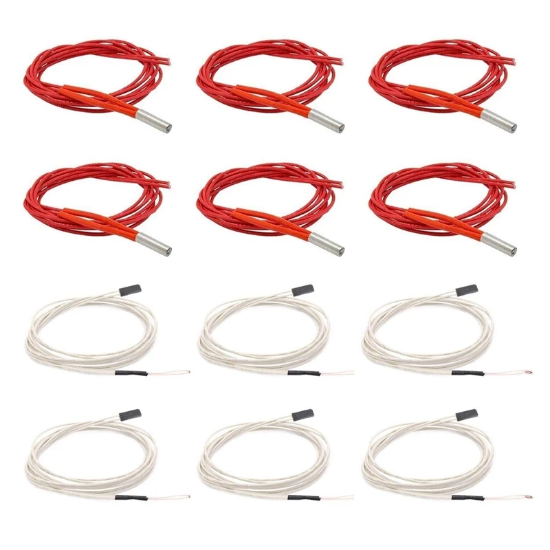 

3D Printer Accessories (6Pcs 24V 40W 6 X 20 Heating Tube Pipe & 6Pcs NTC 3950 100K Thermistor) Hotend Kit