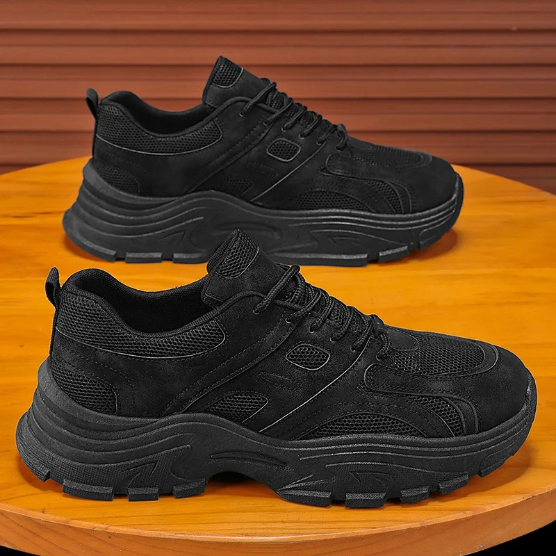 

FourSeasonsМужская новая дышащая сетчатая обувь, модная повседневная универсальная черная спортивная обувь на толстой подошве, нескользящая и износостойкая