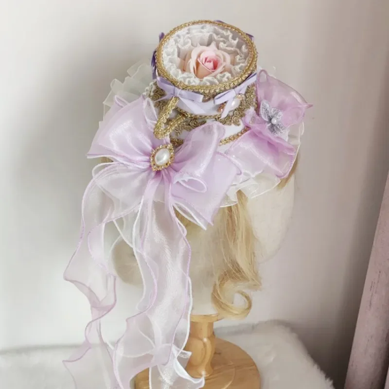 Lolita Girls Rose With Long Ribbon Tea Cup Top Hat Fedoras Palace Spanish