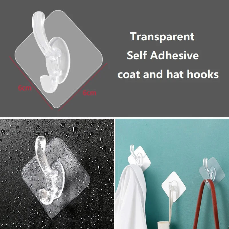 Traceless Adhesive Hooks - Transparent Self Adhesive Hooks Hold 5kg Heavy Duty Sticky Hooks for Hanging Clothes Robes Kitchen