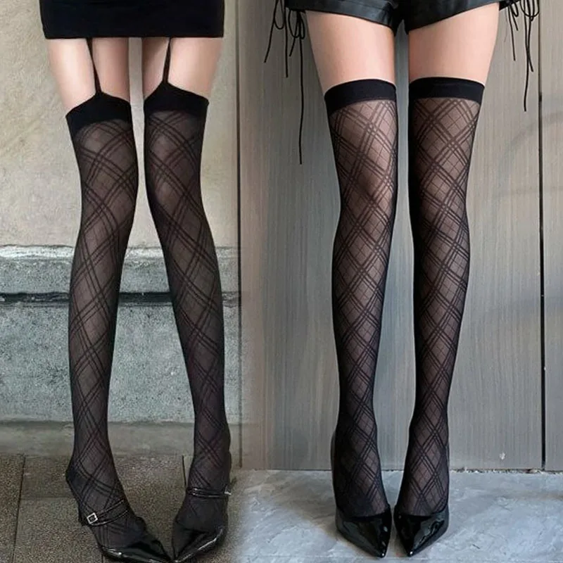 

Sexy Rhombus Striped Thigh High Long Socks Sweet Lolita JK Suspender Women's Stockings Exquisite Soft Knee High Socks Leggings