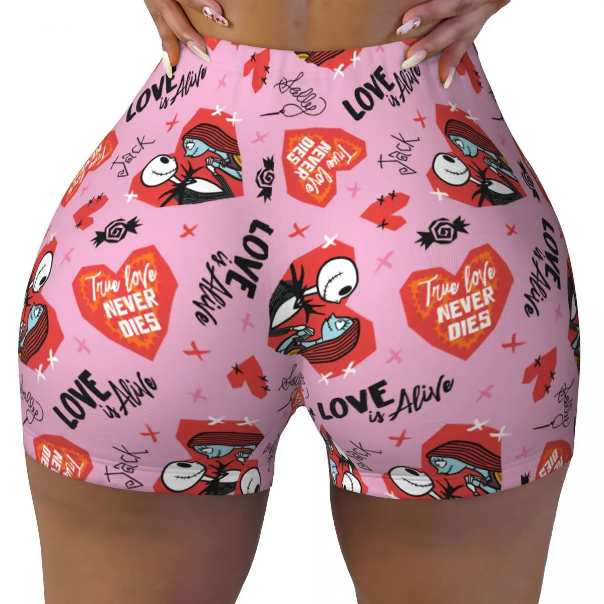 

Custom Nightmare Before Christmas NBC Valentine Workout Shorts for Women Gym Volleyball Biker Yoga Shorts