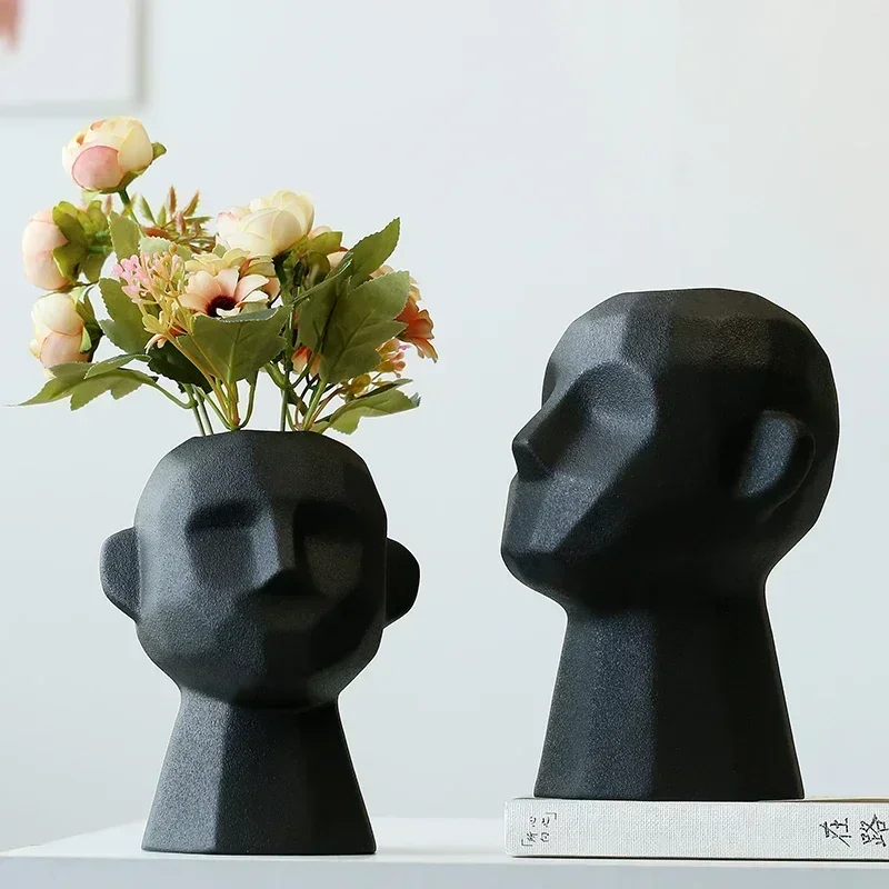 Nordic abstract human head statue white ceramic vase living room bedroom decoration dried flower vase Ornaments home decoration