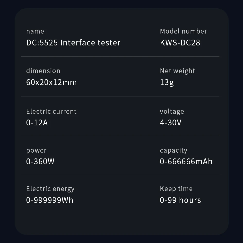 KWS-DC28 TFT Color Screen DC Interface Tester Voltage Current Meter Volt Detector Ammeter Cell Phone Charging Testing Device