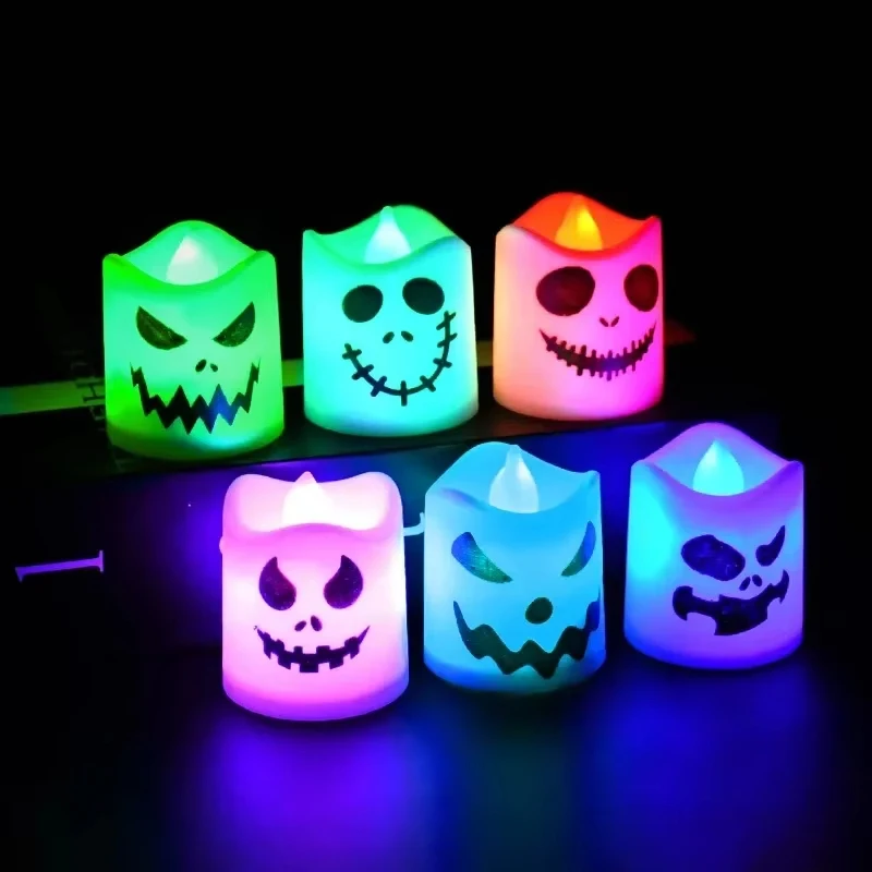 6 uds Halloween Led fantasma calabaza vela luz lámpara brillante fiesta de Halloween Bar decoración del hogar Casa Encantada accesorios de terror