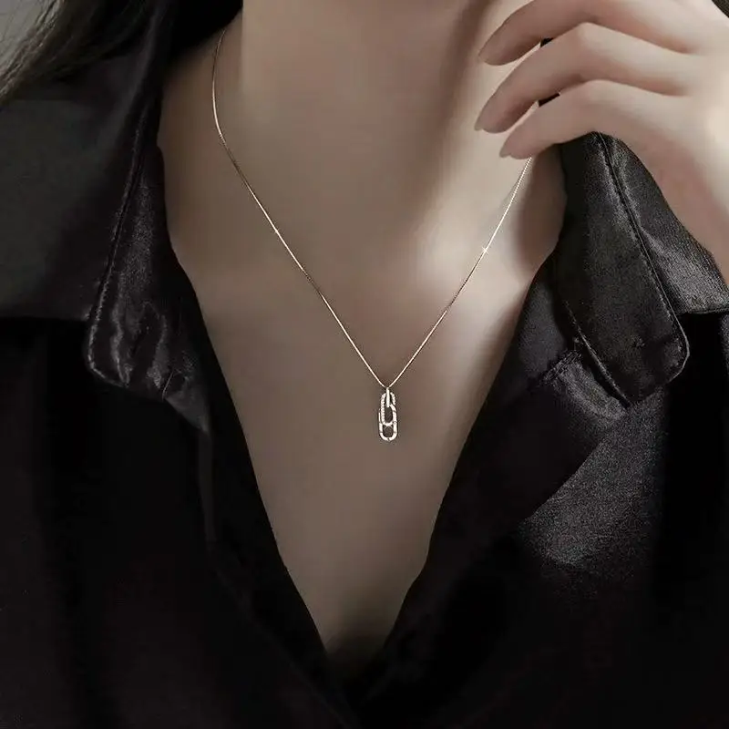 Women's 925 Silver Geometric Pendant Choker, Modern Style