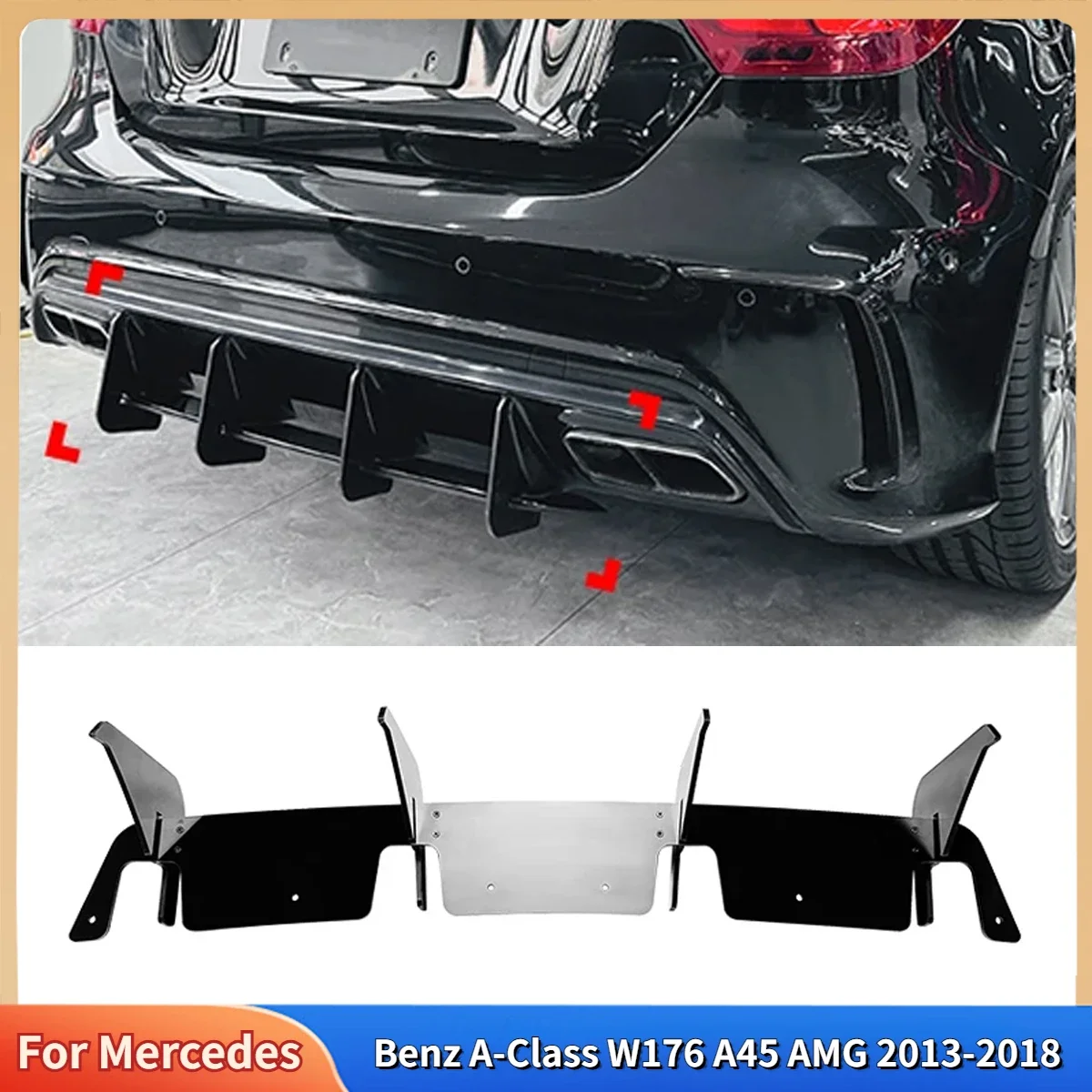 For Mercedes Benz A-Class W176 A45 AMG 2013-2018 Rear Bumper Lip Diffuser Spoiler Splitter Protector Car Auto Accessory Tuning