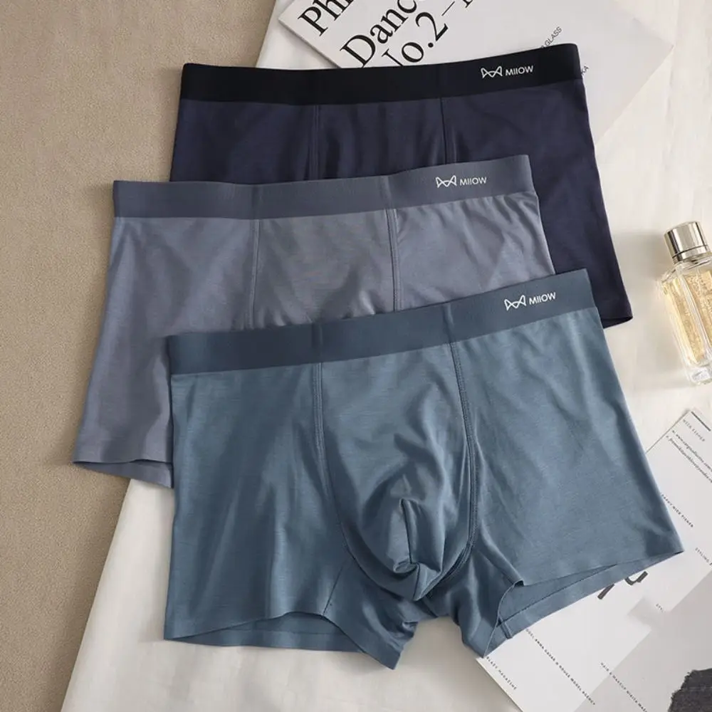 

4Pcs Simple Modal Men's Flat Panties Mid Waist Large Size Sporty Boxers Shorts Elastic Seamless Men's Underwear Gifts