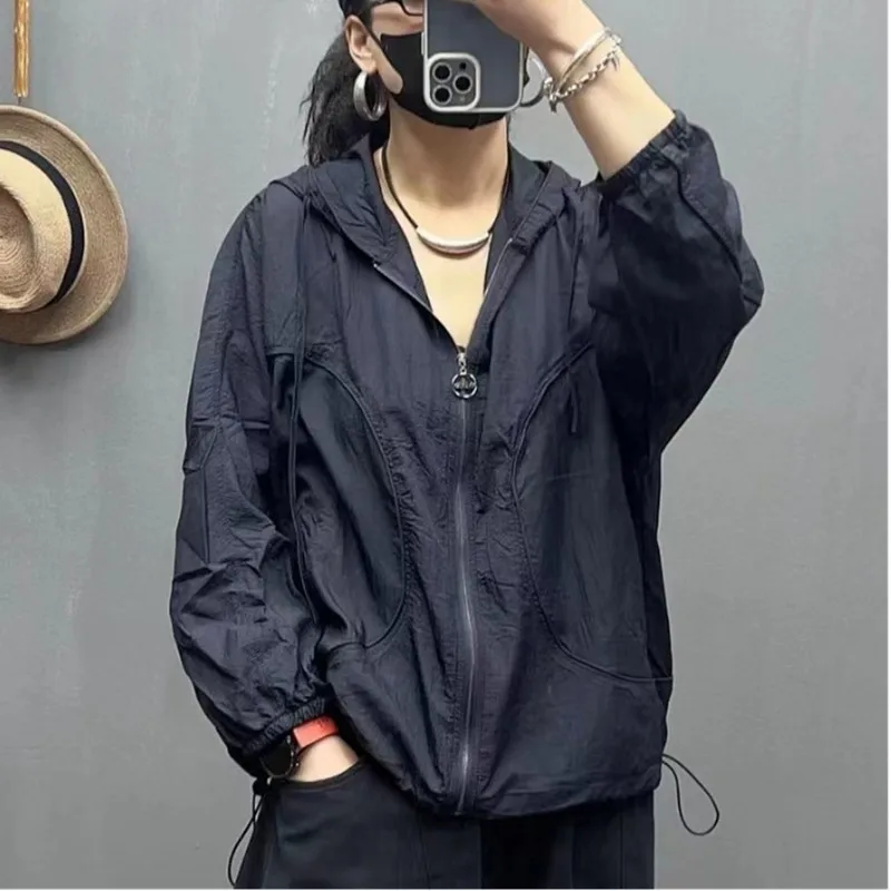 Summer New Fashion Women's Jacket Beach Thin Sunscreen UV Protection Coat 2024 Female Long Sleeve Hooded Jackets Outerwear Tops