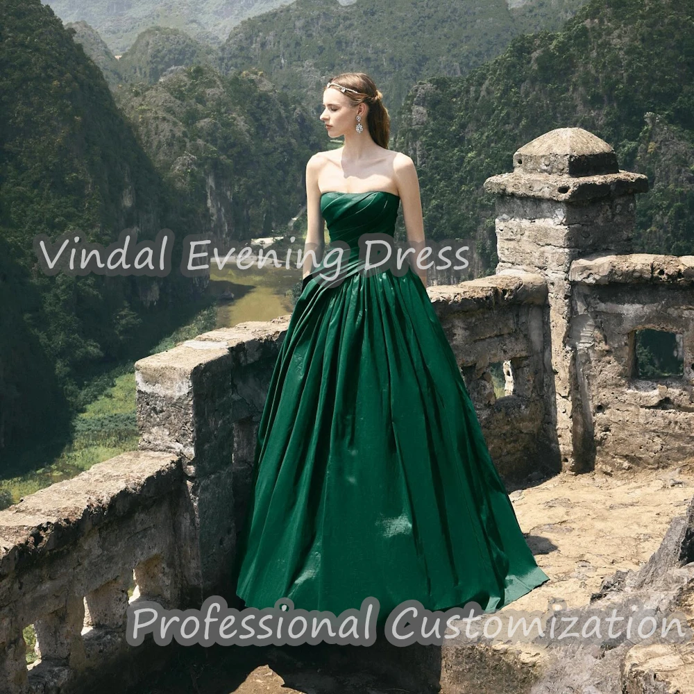 

Vindal Prom Vintage Dress Strapless Floor Length Ruffle luxurious Satin Ball Gown Elegant Party Sleeveless Saudi Arabia For 2024