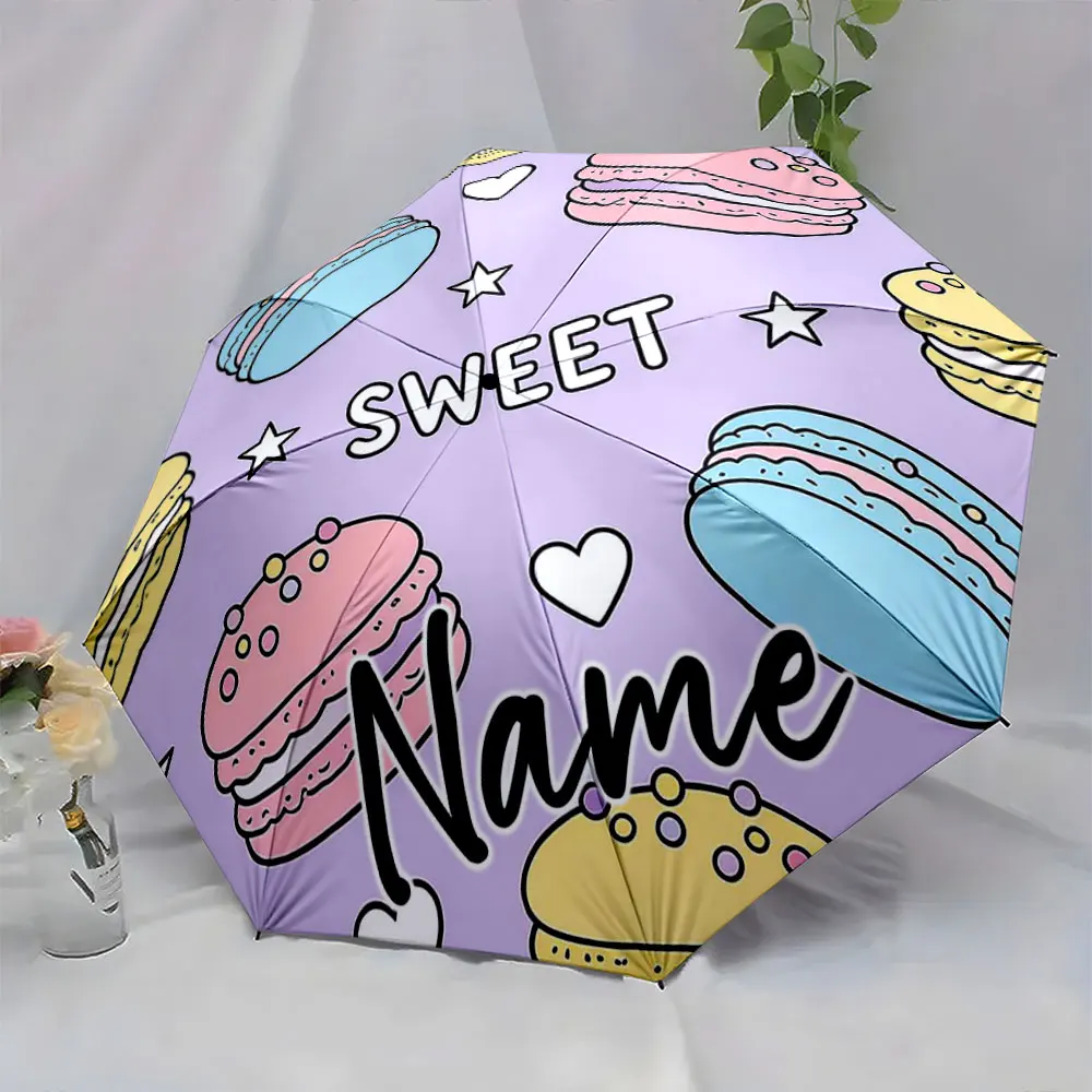 Custom Name Umbrella Colorful Macaron Umbrella with Sweet Design Print 8 Iron Ribs Folding Umbrella Auto-Open Fashion Sunshade