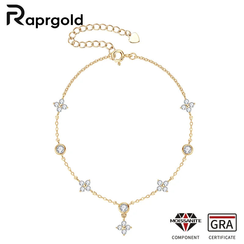 

RAPRGOLD GRA Certified Moissanite Bracelet for Women S925 Sterling Silver Four-leaf Clover Pendant Chains Jewelry Gifts pulseras