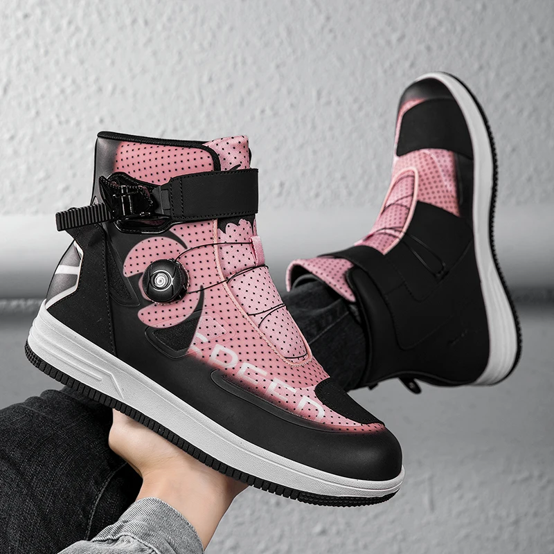 

Motorcycle protective riding boots fashion unisex four season casual high top anti slip wear-resistant breathable cycling shoes