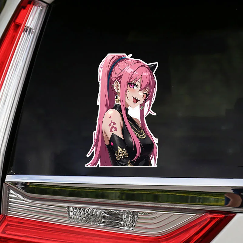 Anime Girl Vinyl Sticker, Pink Hair Cat Ear, Waterproof Decal for Cars, Motorcycles, Laptops and Helmets, Cute Decor view 3