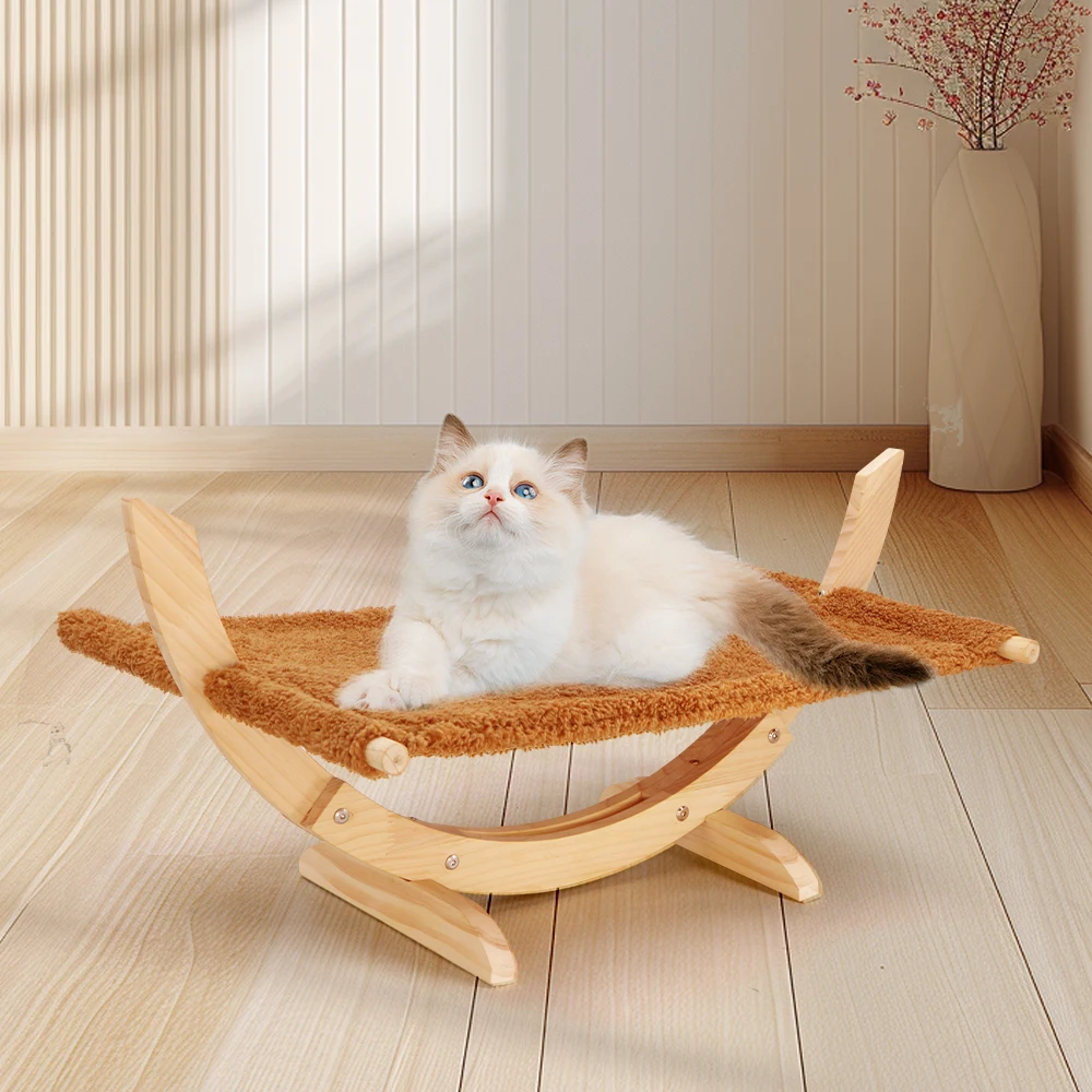 Cat Bed Elevated Cat Hammock Wooden Frame with Cushion for Cats Rest and Sleep Comfortable Indoor Cat Supplies Pet Furniture