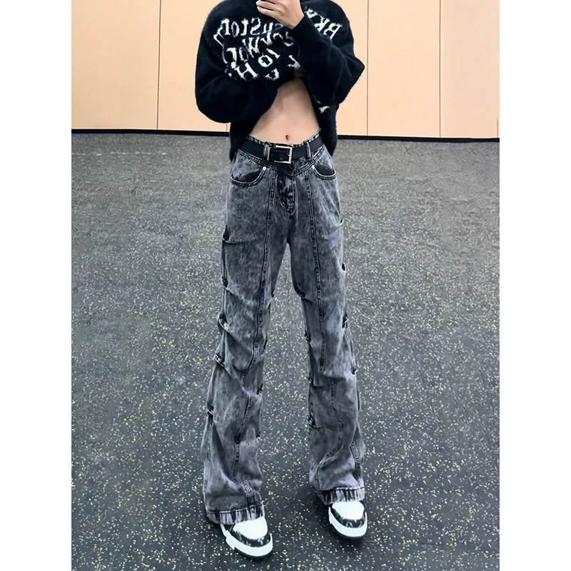 

American Retro Pleated Flared Men's Straight Leg Slim Fit Workwear Jeans Cleanfit Cool Street Sle Trousers Low Waist Denim