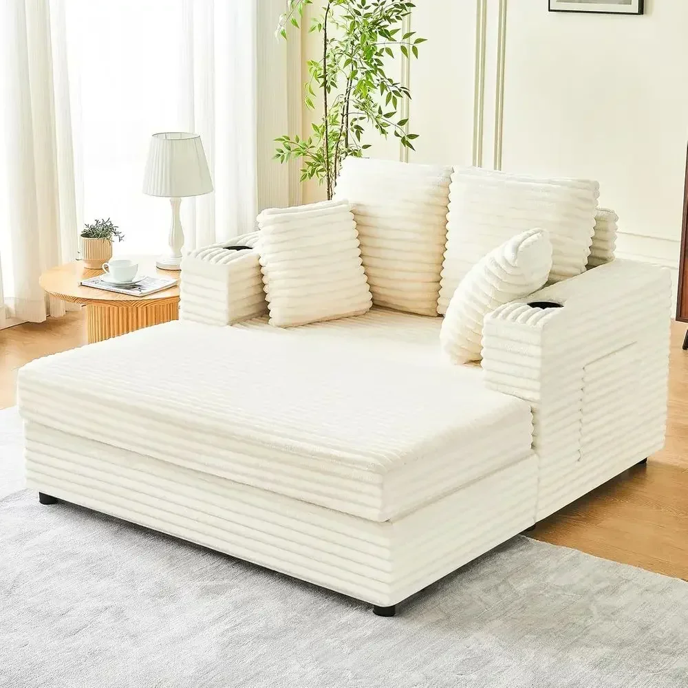 49 Plush Upholstered Sleeper Sofa with Armrests, Cup Holders, and Throw Pillows - Ideal for Living Room or Bedroom in Beige