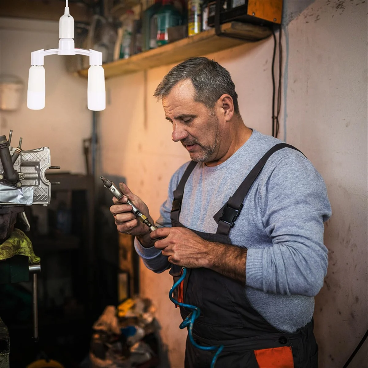 

AT59 Light Socket Splitter,2 in 1 Bulbs Socket Splitter E27 Dual Heads Lamp Holder,for Home Garage Warehouse Basement Use