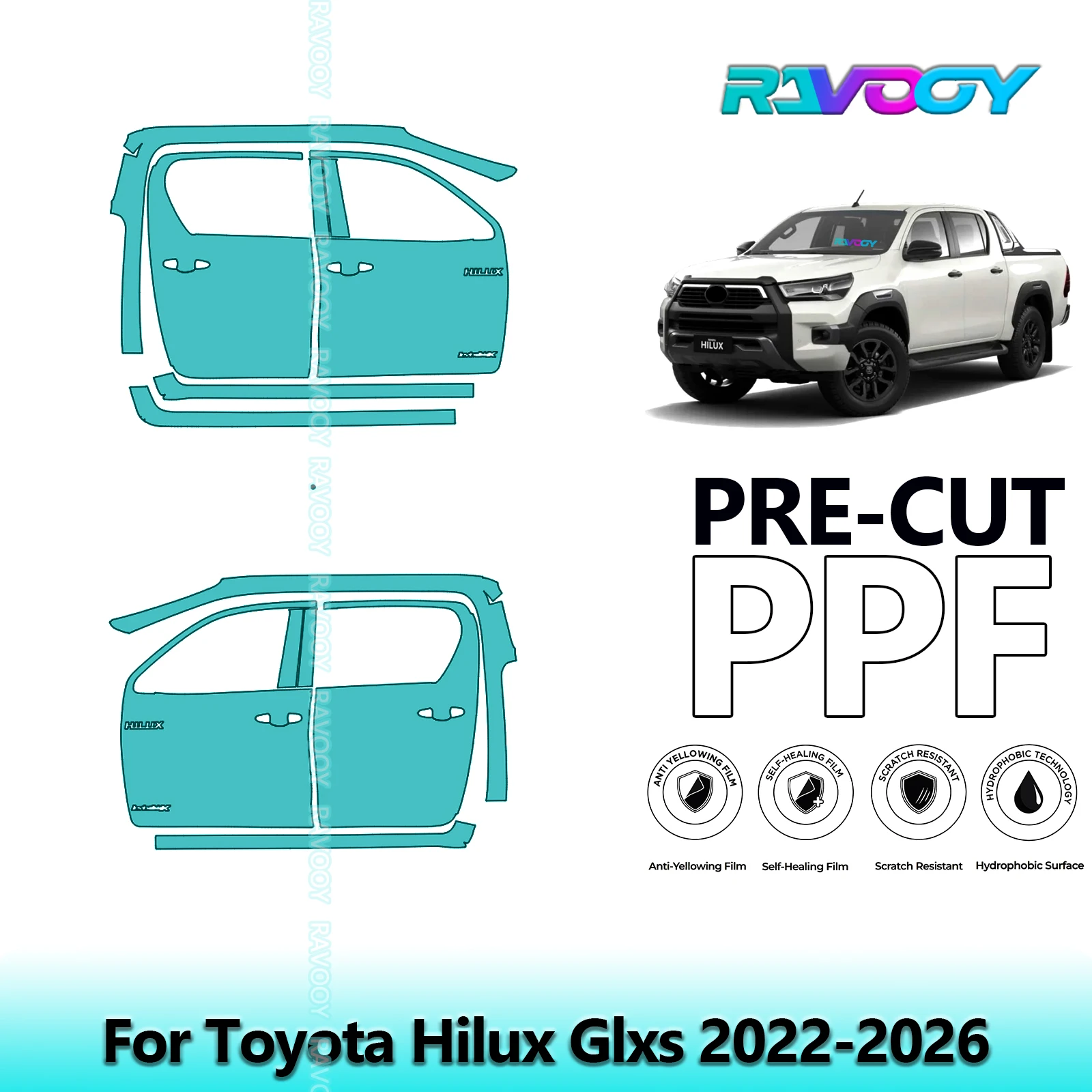 

For Toyota Hilux Glxs 2022-2026 8.5mil Clear Matte Pre-Cut PPF Door & A/B Pillar Kit TPU Paint Protection Film Set