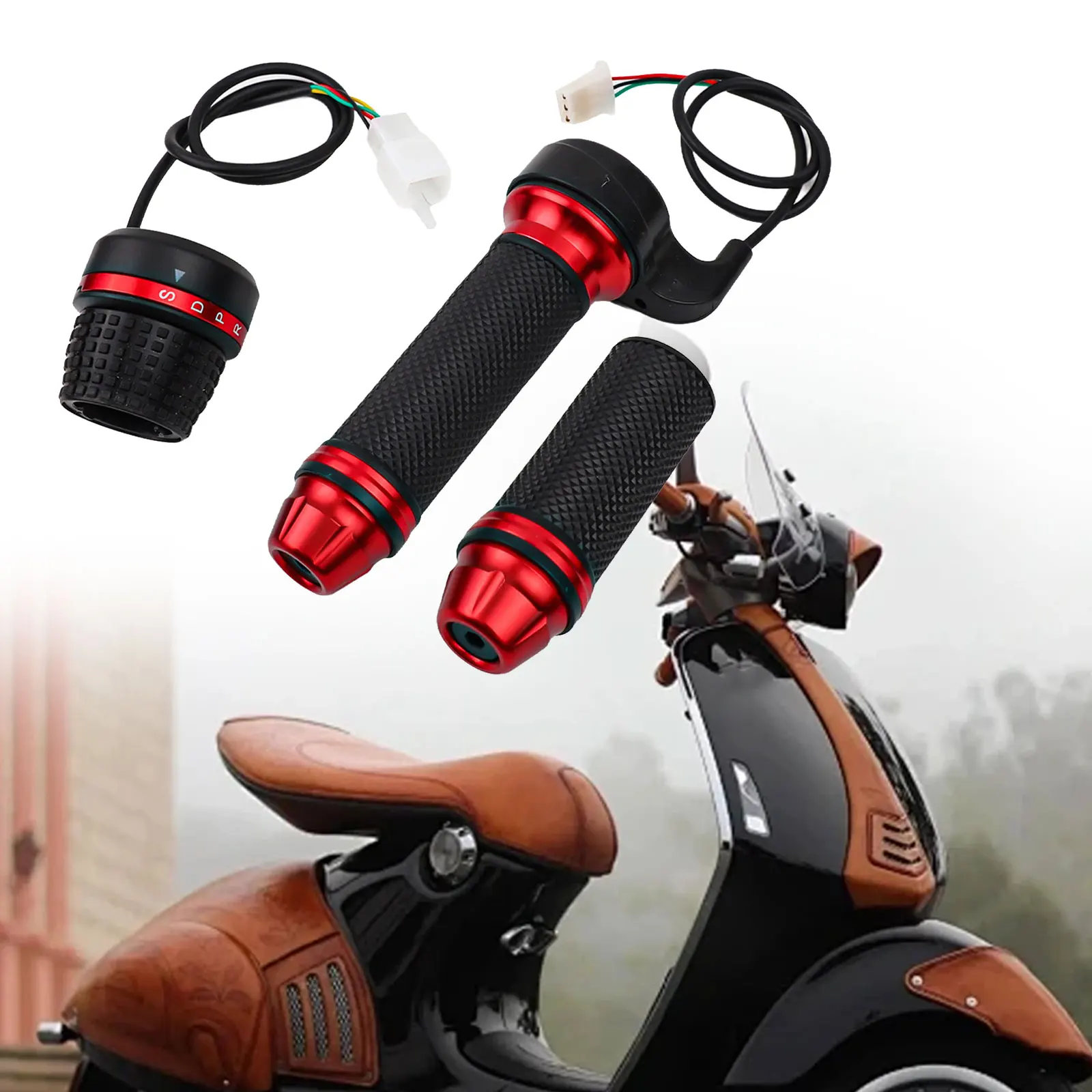 

E-Bike Throttle Grip Pair For Electric Bicycle 48V To 72V Featuring 4 Gear Speed Adjustment And Handlebar Twist Riding Control