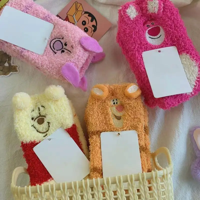 

Disney Lotso Cartoon Thermal Socks Winnie the Pooh Coral Fleece Non Slip Floor Socks Cute Anime Sleep Midtube Plush Socks Gifts