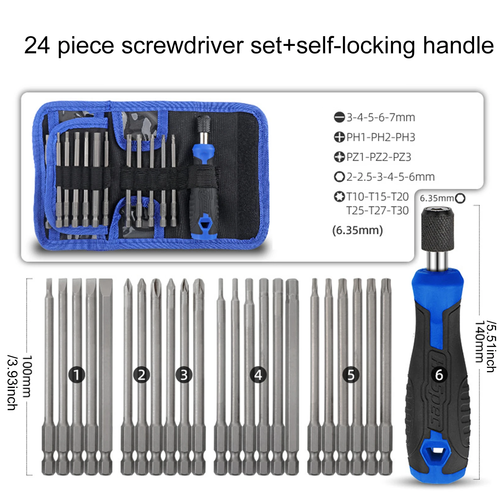 25 In 1 Screwdriver Bit Set Quick Release Long Screwdriver Bit 100mm Magnetic Bit Holder Screwdriver Bit Adapter In Tool Bag